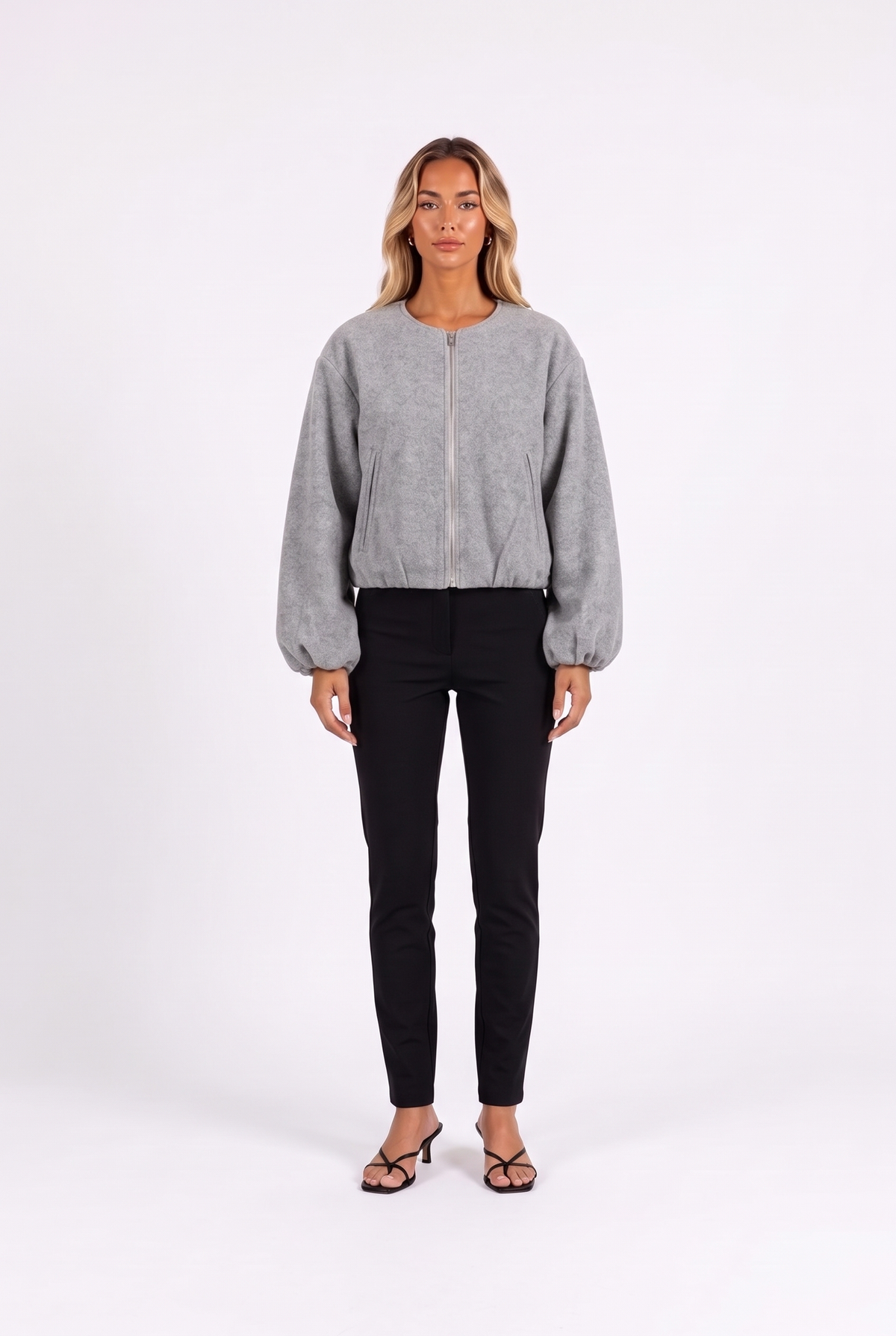 Cropped zip-up bomber jacket in Gray — front